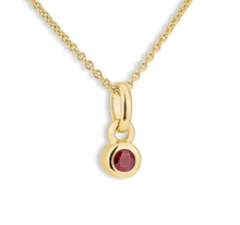 Load image into Gallery viewer, 14k Yellow or White Gold Bezel Set Petite Ruby Pendant
