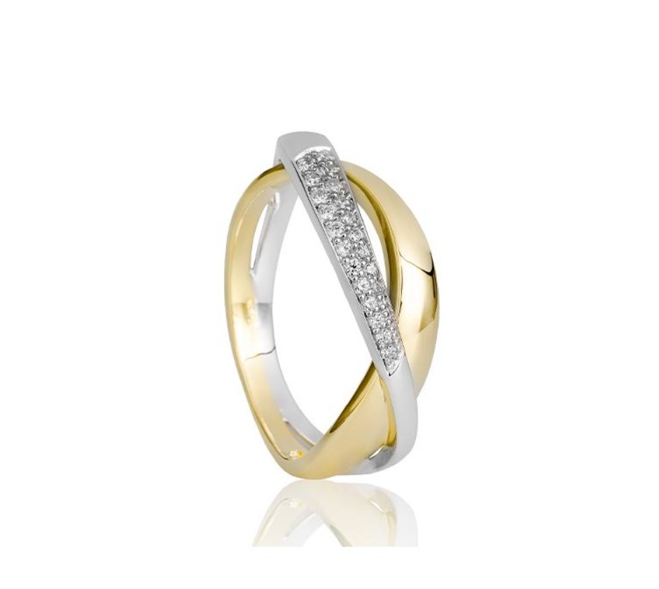 14k Two Tone Diamond Crossover Ring (I8822)