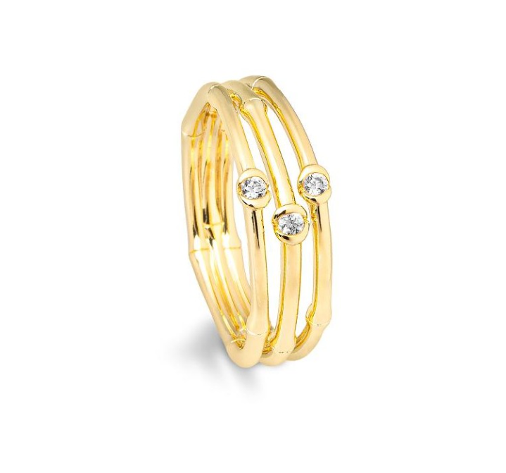 14k Gold Bezel Diamond Bamboo Multi-Band Ring