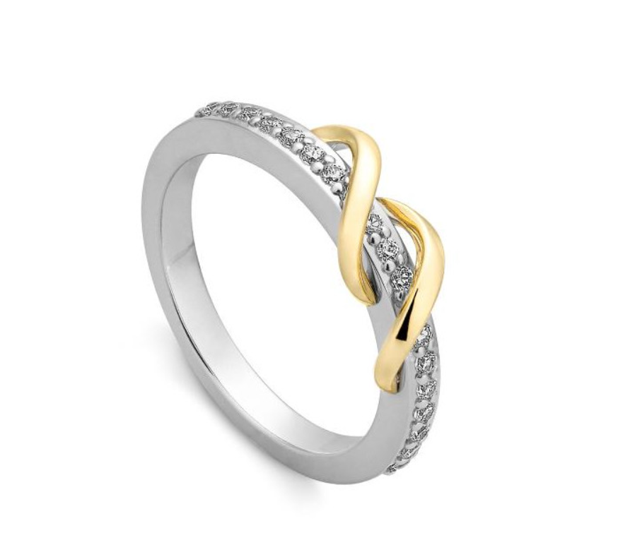 14k White & Yellow Gold Swirl Diamond Ring (I8729)