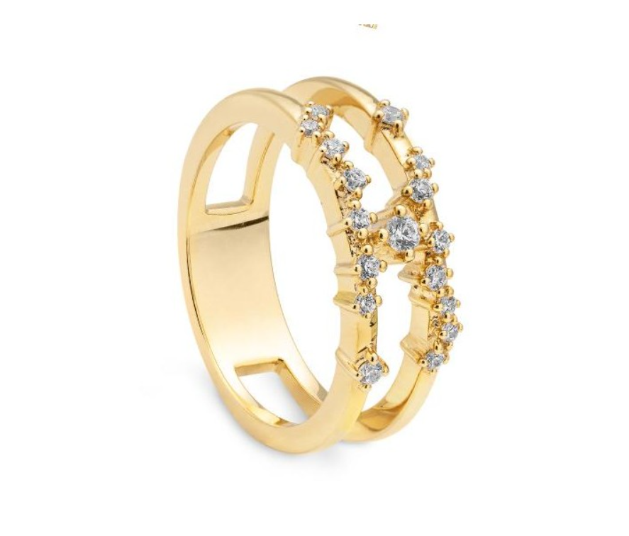 14k Gold Scattered Diamond Double Band Ring