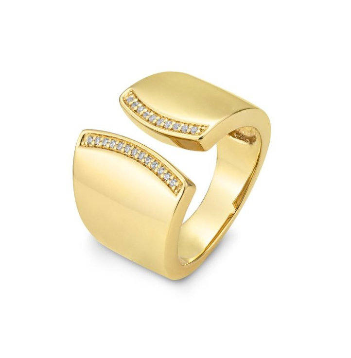 14k Gold High Polish Diamond Edged Open Wide Ring