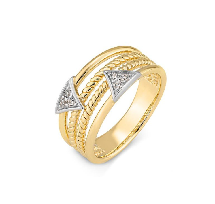 14k Yellow & White Gold Pave Diamond Triangles Twisted Multi-Band Ring ...