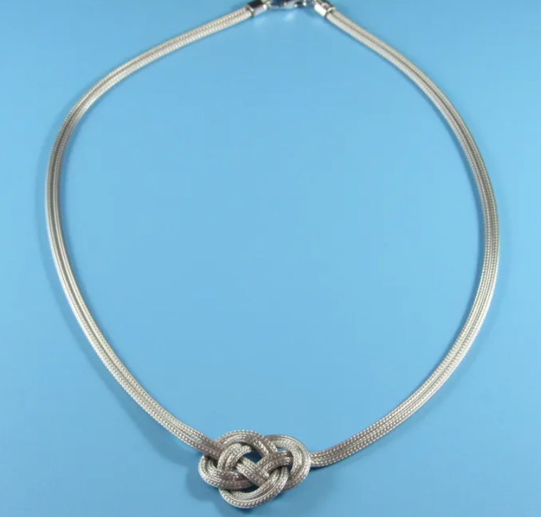 Sterling Silver Rhodium Plated Double Mesh Chain w/ Center Celtic Knot Necklace (SI6626)