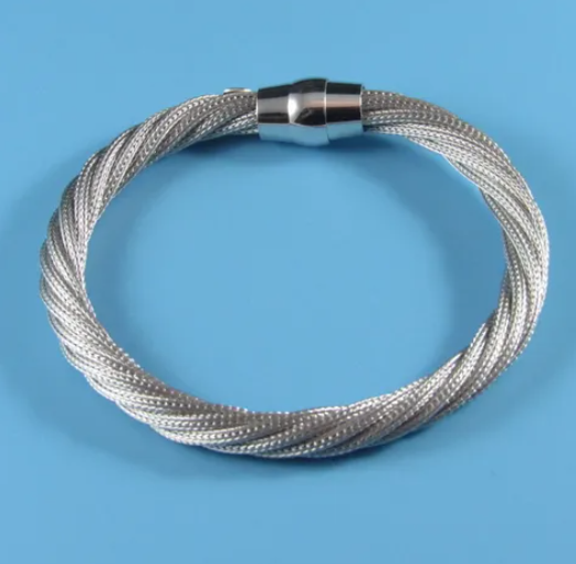 Sterling Silver Rhodium Plated Twisted Mesh Bracelet (SI8100)