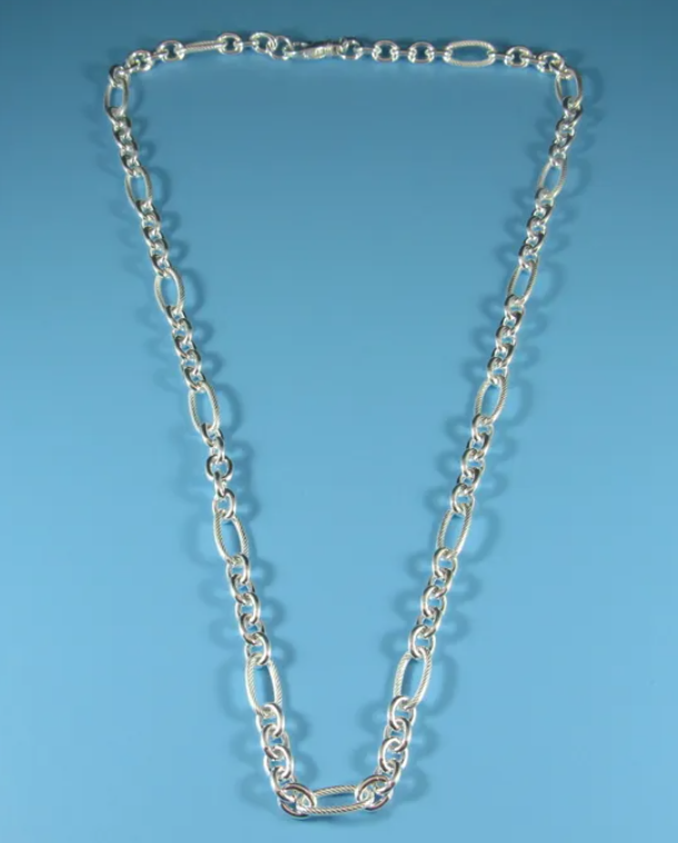 Sterling Silver Rhodium Plated Alternating Textured Link Necklace (SI3622)