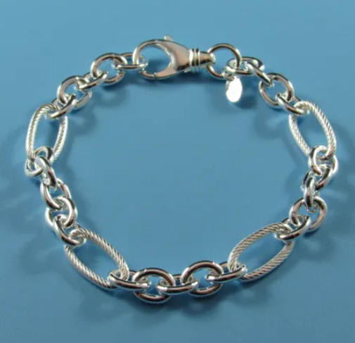 Sterling Silver Rhodium Plated Twisted Link Chain Bracelet (SI8110)