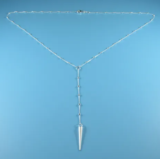 Sterling Silver Rhodium Plated Beaded Point Drop Y Necklace (SI8105)
