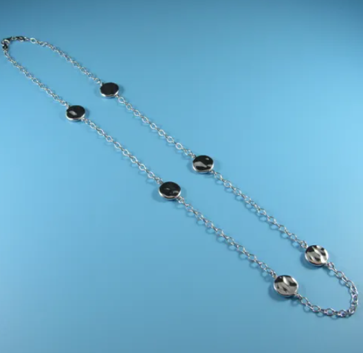 Sterling Silver Rhodium Plated Hammered Disc Station Necklace (SI8112)