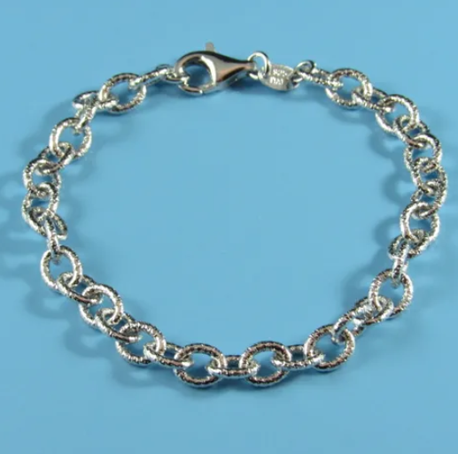 Sterling Silver Rhodium Plated Textured Link Bracelet (SI8103)