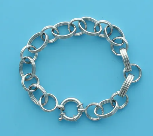 Sterling Silver Rhodium Plated Multi-Link Bracelet (SI8116)