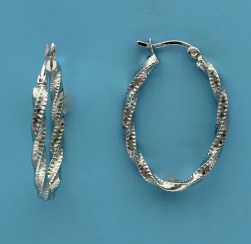 Sterling Silver Rhodium Plated Diamond Cut Twisted Hoop Earrings (SI8102)
