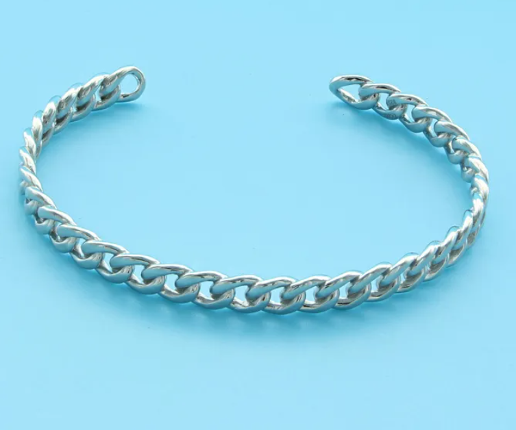 Sterling Silver Rhodium Plated Chain Link Cuff Bracelet (SI6872)