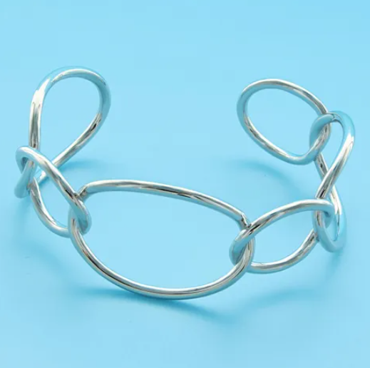 Sterling Silver Rhodium Plated Oval Link Open Cuff Bracelet (SI8101)