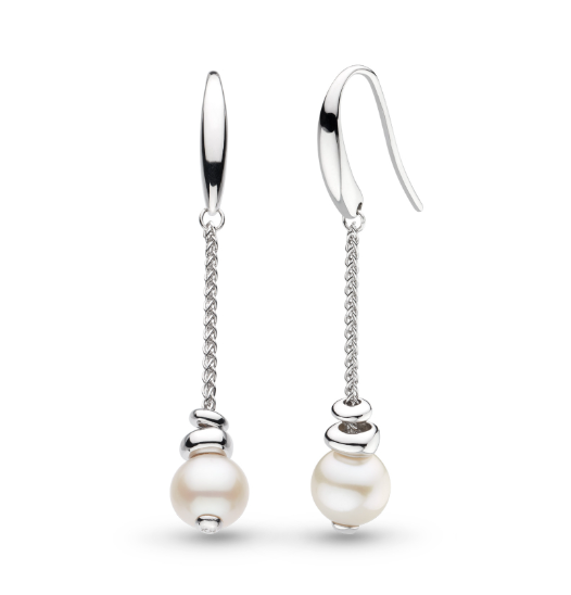 Kit Heath Sterling Silver Rhodium Plated Pearl Chain Drop Earrings (SI6849)