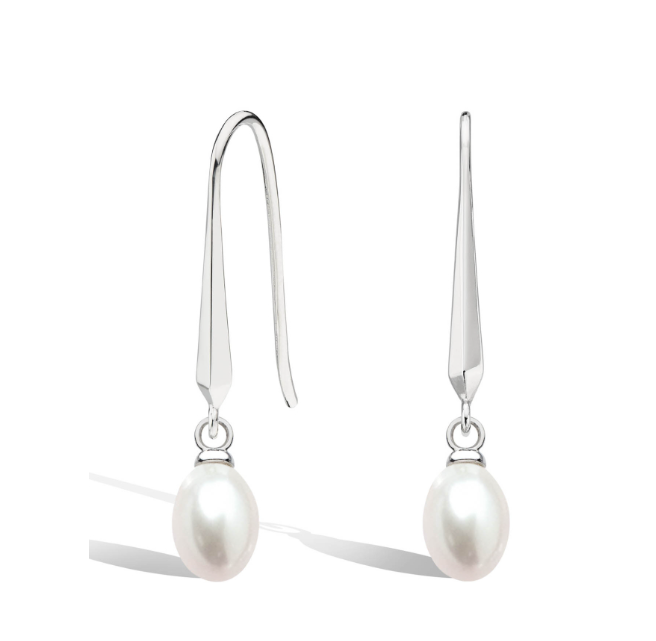 Kit Heath Sterling Silver Rhodium Plated Oval Pearl Drop Earrings (SI6918)