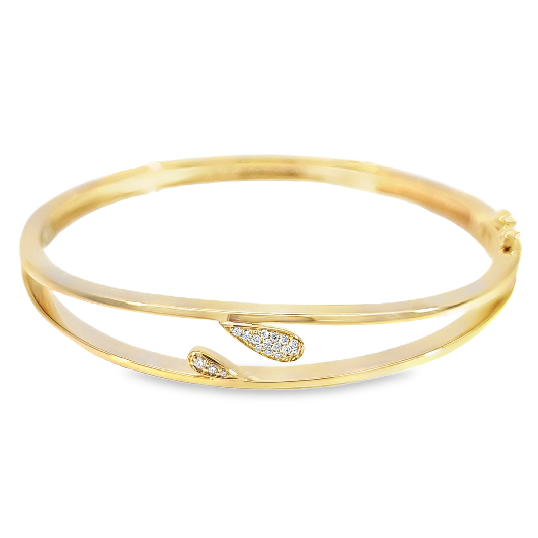 14k Gold Pear Shaped Pave Diamond Pods Double Band Bangle Bracelet