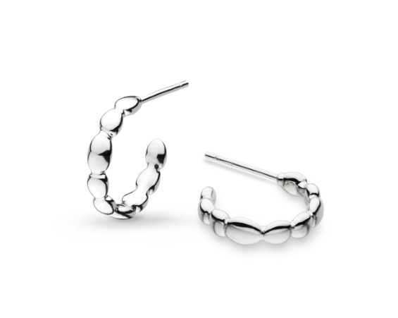 Kit Heath Sterling Silver Rhodium Plated Pebble Ridge Semi Hoop Stud Earrings (SI6853)