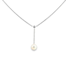 Load image into Gallery viewer, 14k Gold Bezel Set Diamond &amp; Cultured Pearl Drop Necklace
