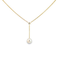 Load image into Gallery viewer, 14k Gold Bezel Set Diamond &amp; Cultured Pearl Drop Necklace
