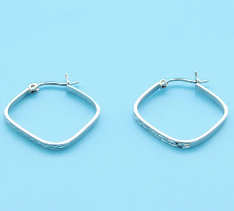 Silver Square Textured Hoop Earrings (SI3495)