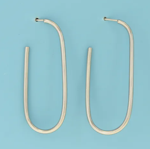 Sterling Silver Rhodium Plated Oblong Hoop Earrings (SI8114)