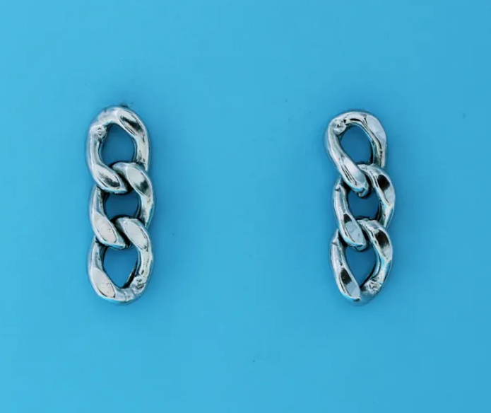 Sterling Silver Rhodium Plated Curb Link Chain Drop Earrings (SI6631)