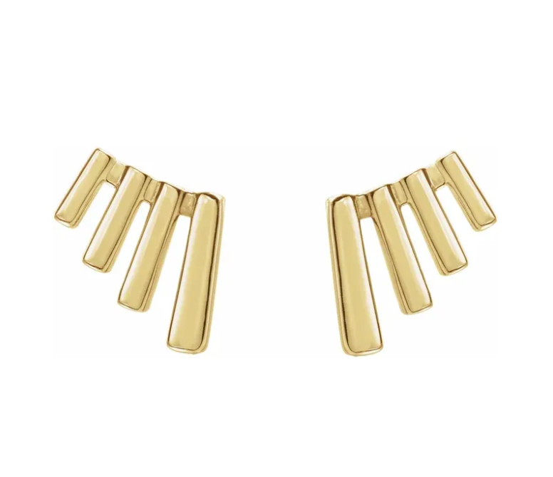 14k Yellow Gold Fan Stud Earrings (I9143)