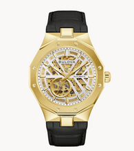 Load image into Gallery viewer, Bulova Men's Prestige Gold Tone Face &amp; Leather Band Watch (SI9682)
