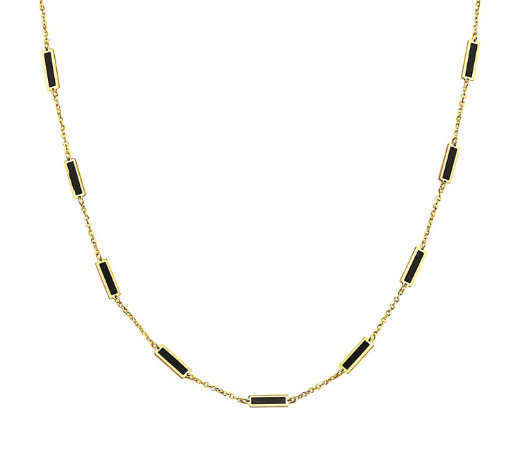 14k Yellow Gold Rectangle Black Onyx Station Necklace (I8072)