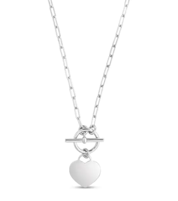 Sterling Silver Heart Necklace with Toggle Clasp (SI7833)