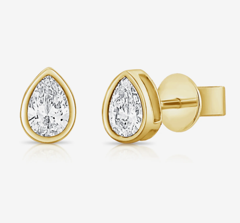 14k Yellow Gold Pear Shaped Diamond Stud Earrings (I9778)