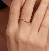 Load image into Gallery viewer, 14k Yellow Gold Pearl &amp; White Sapphire Spiked Curved Ring (I9225)
