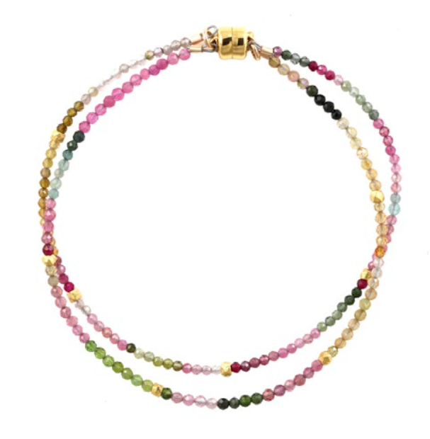 AVF Gold Filled Multicolored Tourmaline Double Strand Bracelet