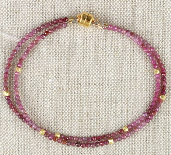 AVF Gold Ruby Beaded Double Strand Bracelet