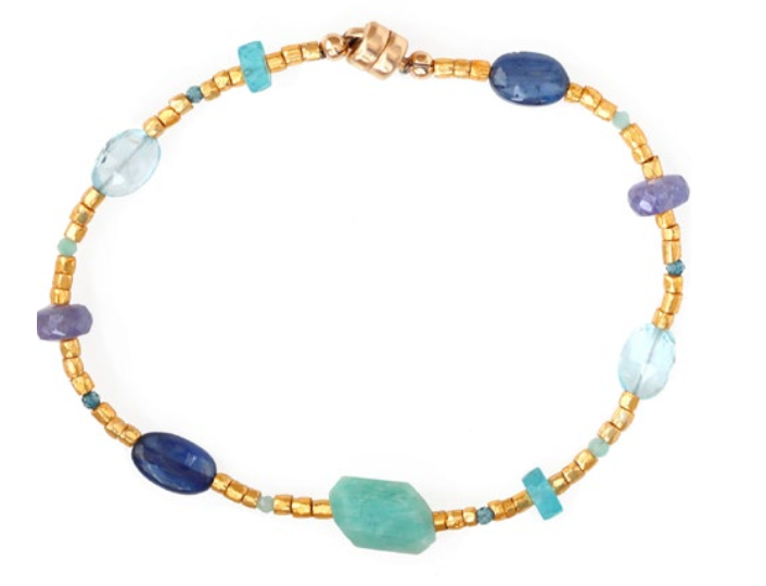 AVF Gold Glass, Amazonite, Tanzanite, Topaz, Apatite & Kyanite Triple Strand Bracelet