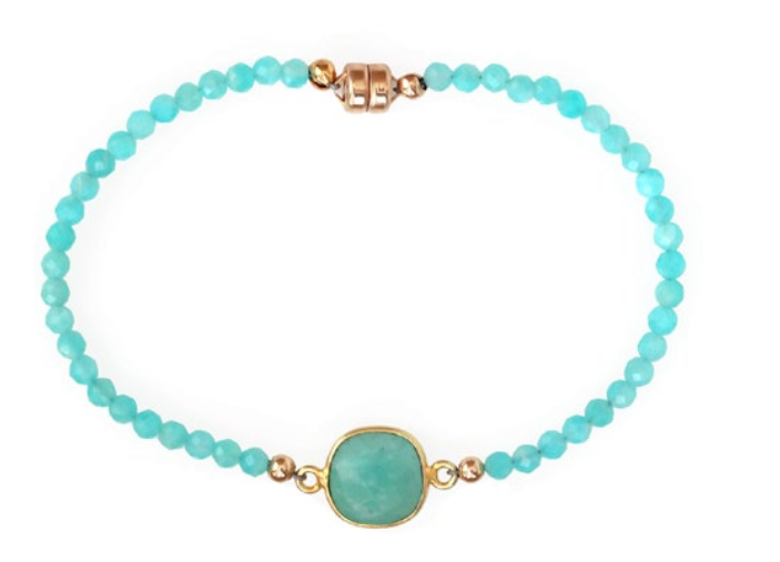 AVF Gold Square Bezel Amazonite Beaded Bracelet