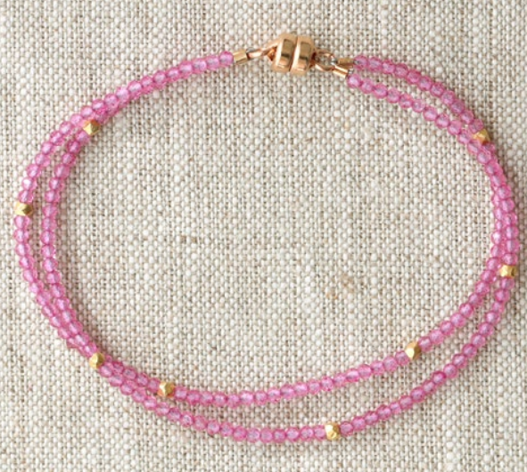 AVF Gold Pink Topaz Double Strand Beaded Bracelet