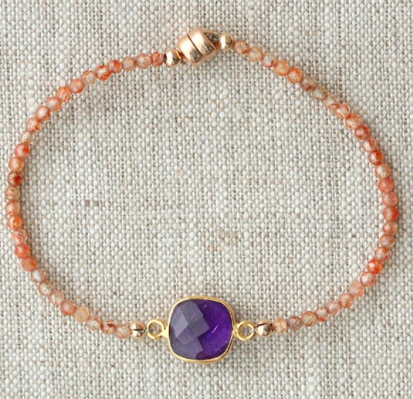 AVF Gold Amethyst Square Bezel Beaded Orange Zircon Bracelet