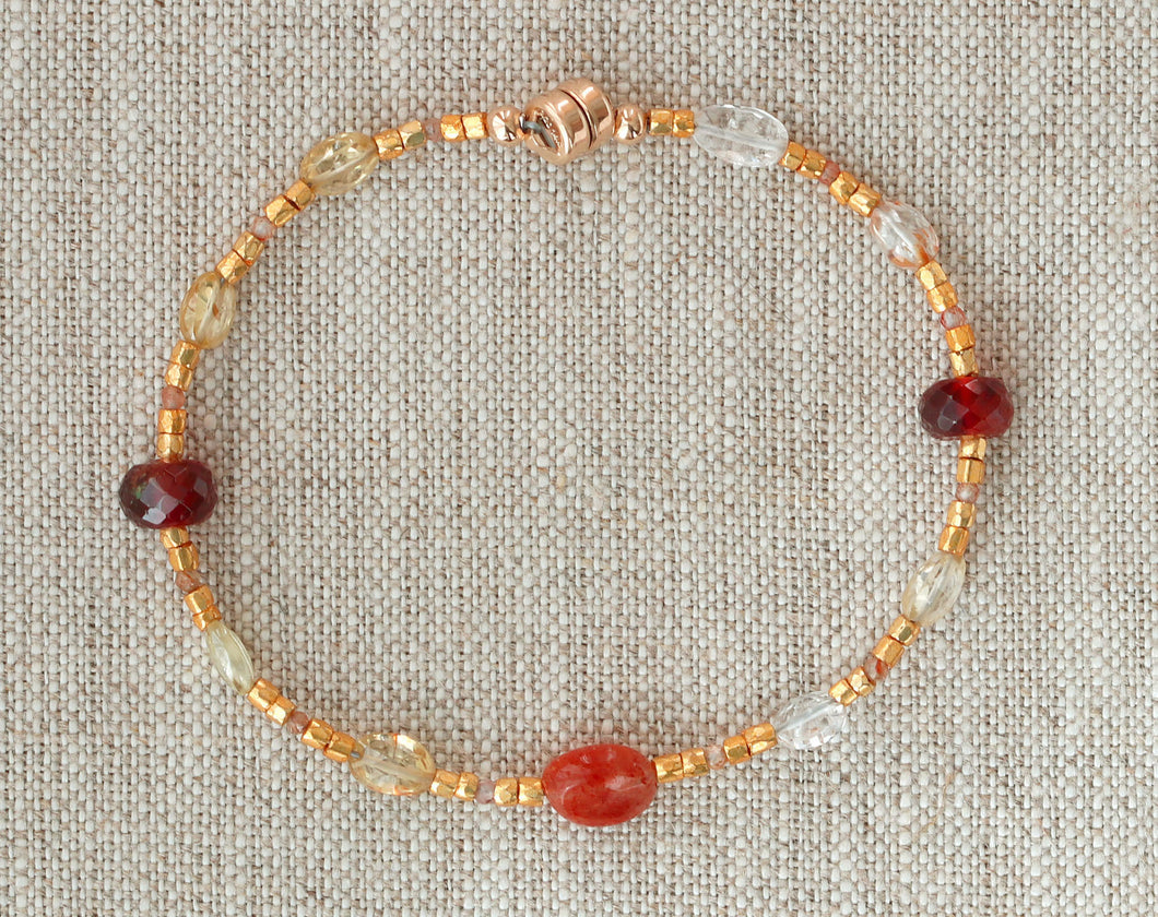 AVF Gold Glass, Zircon, Sunstone & Garnet Station Bracelet