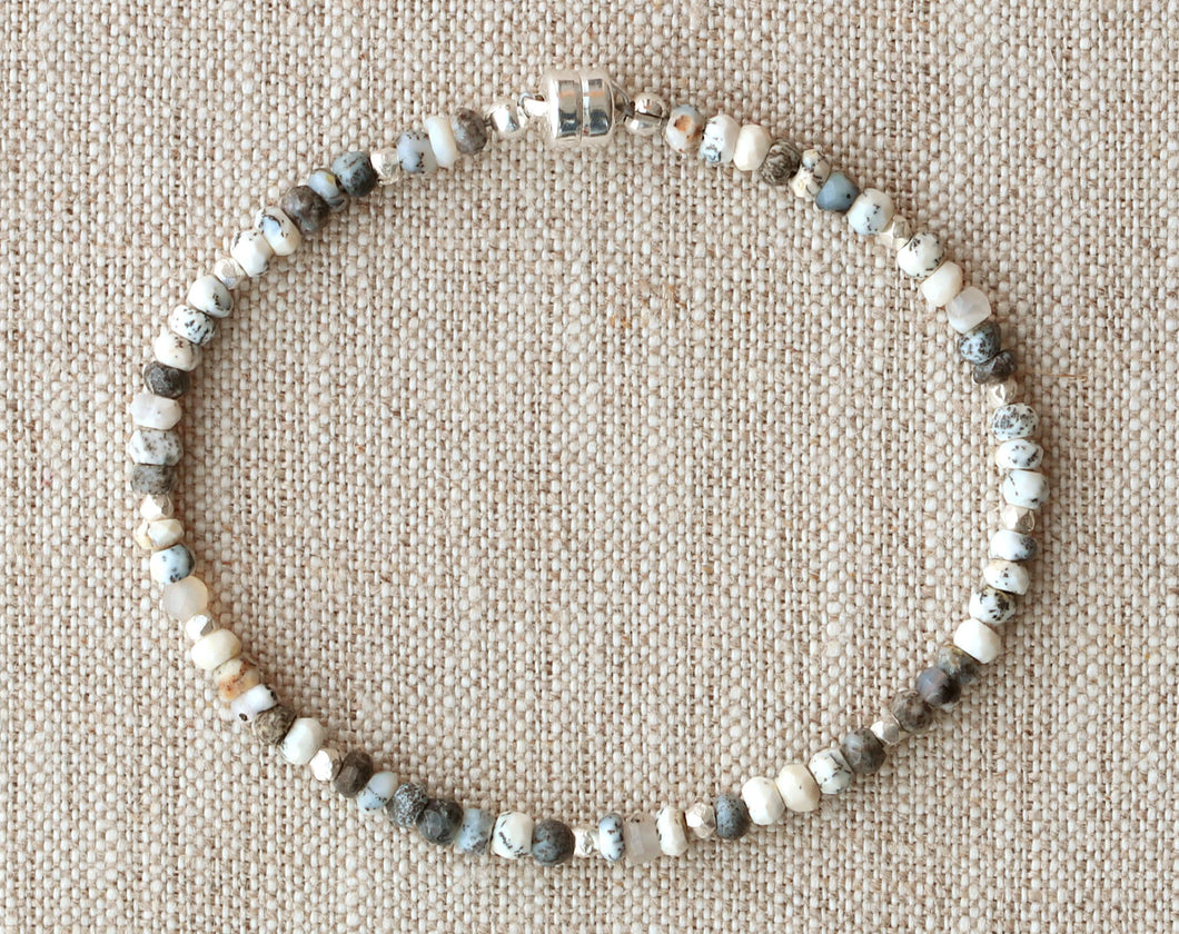 AVF Silver Beaded Dendritic Opal Bracelet