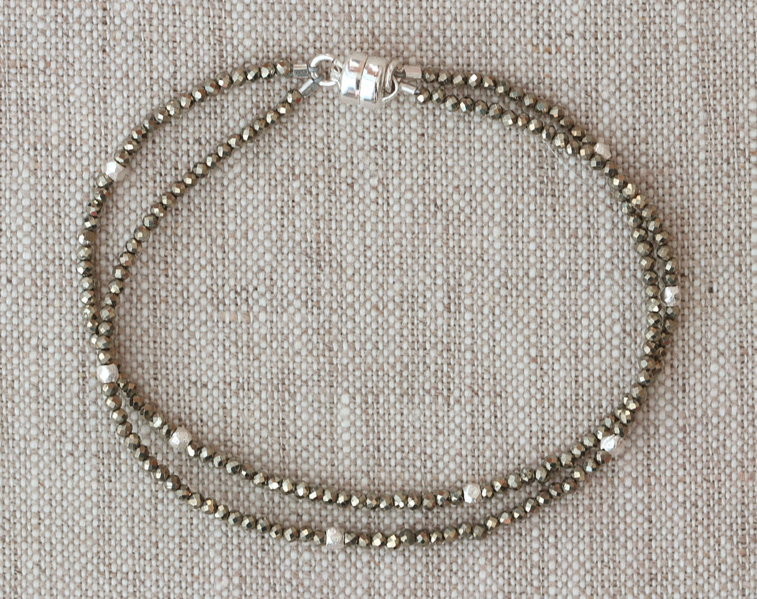 AVF Silver Beaded Pyrite Double Strand Bracelet