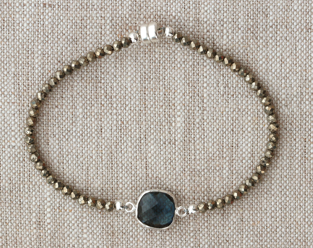 AVF Silver Beaded Pyrite & Faceted Hydro-Quartz Bracelet