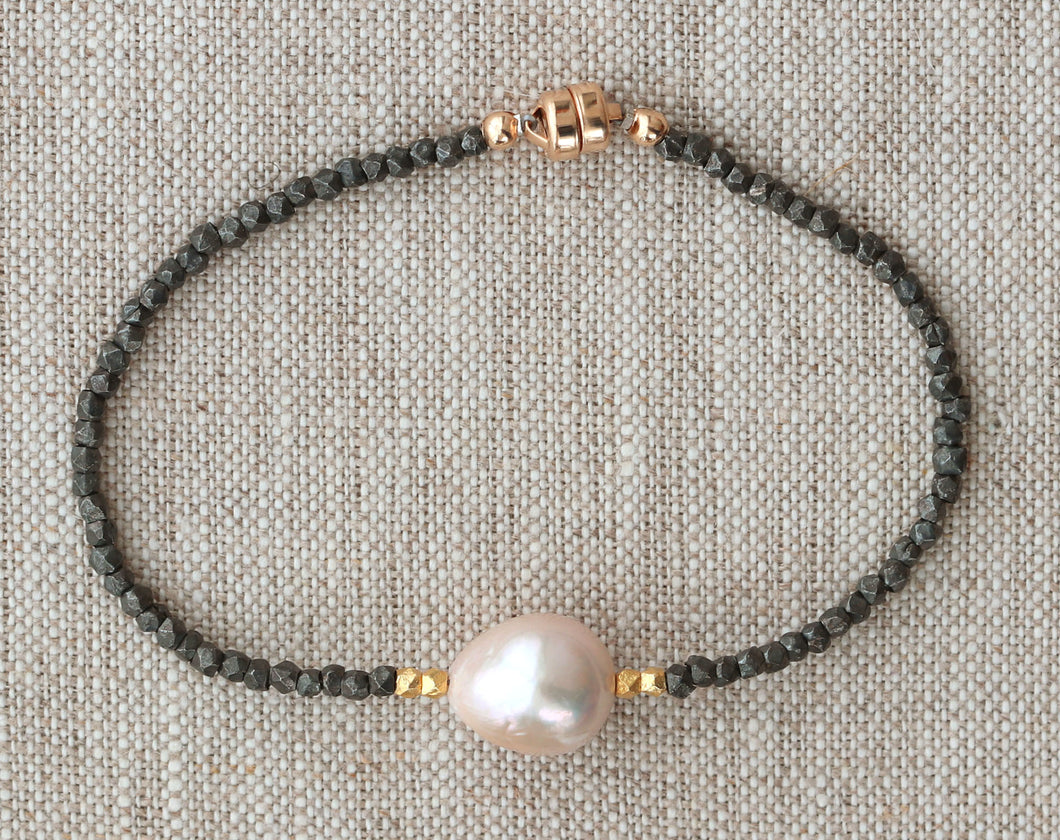 AVF Gold Edison Pearl & Oxidized Silver Beaded Bracelet