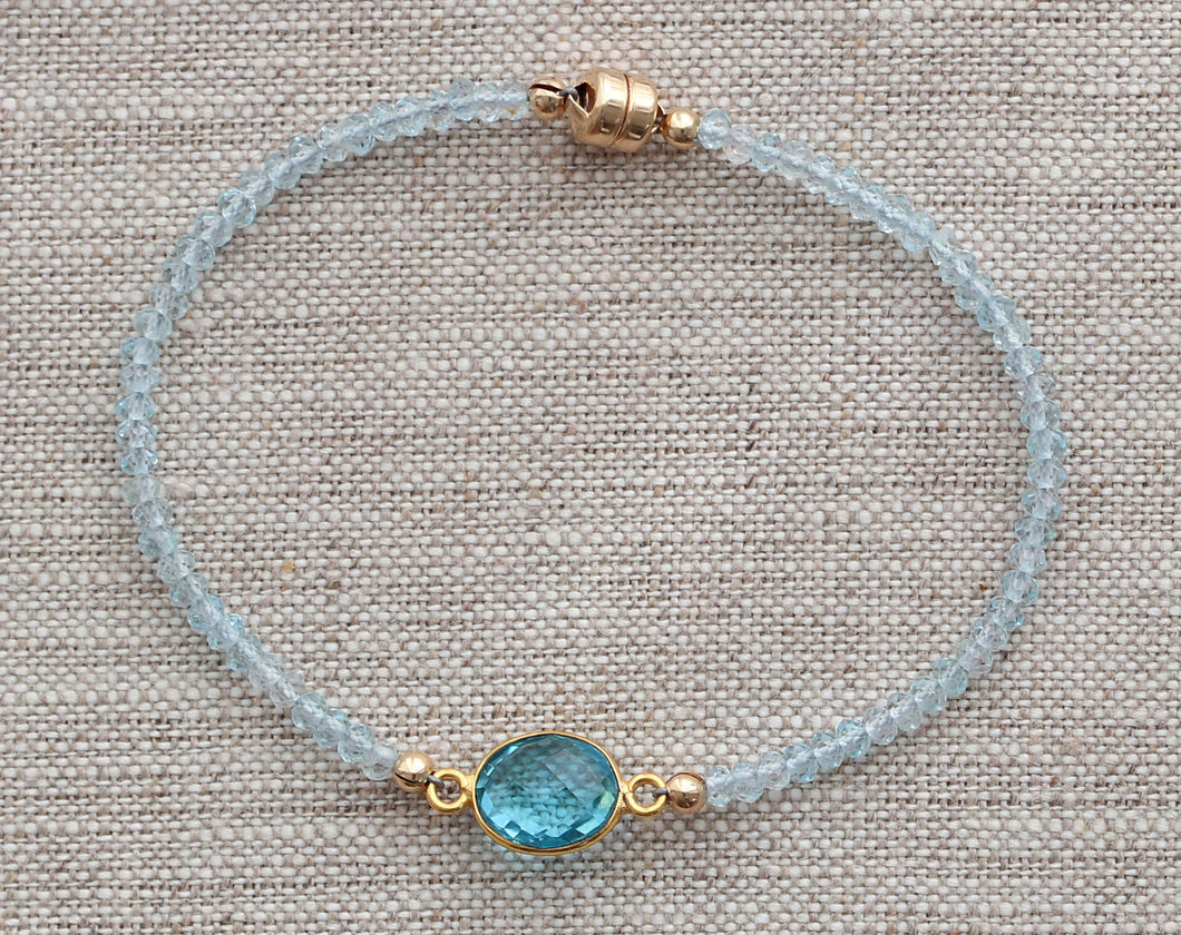 AVF Gold Bezel Sky Blue Quartz & Sky Blue Topaz Bracelet