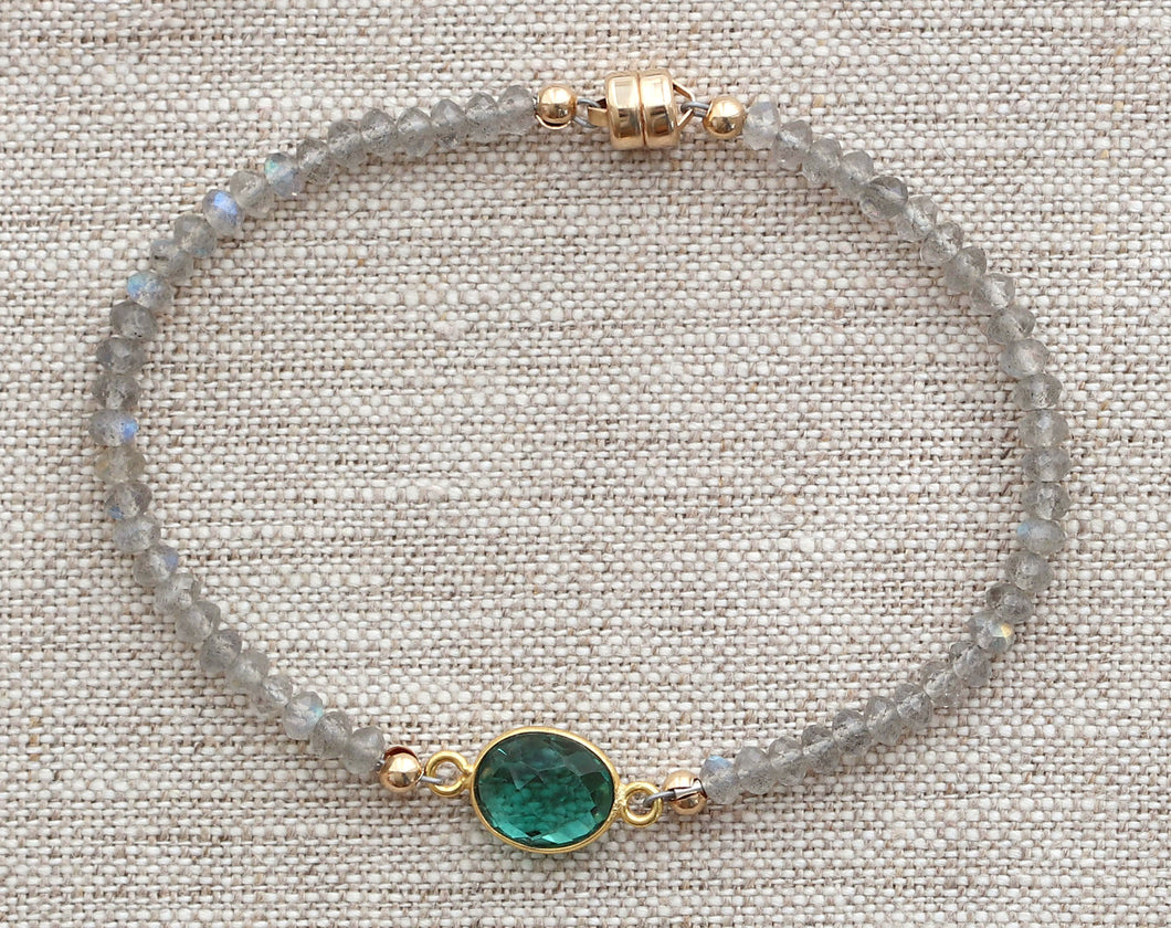 AVF Gold Beaded Labradorite & Oval Bezel Green Quartz Bracelet