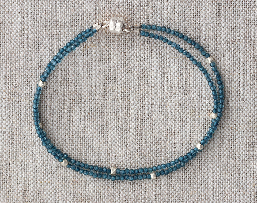 AVF Silver London Blue Quartz Double Strand Beaded Bracelet