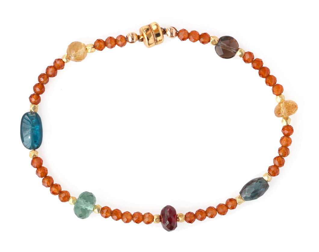 AVF Gold Beaded Hessonite Garnet, Kyanite, Quartz & Citrine Bracelet