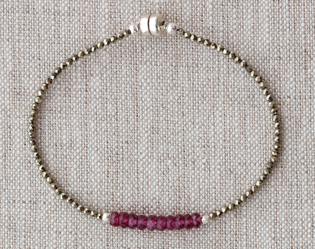 AVF Silver Rhodolite Garnet Rondelle & Beaded Pyrite Bracelet