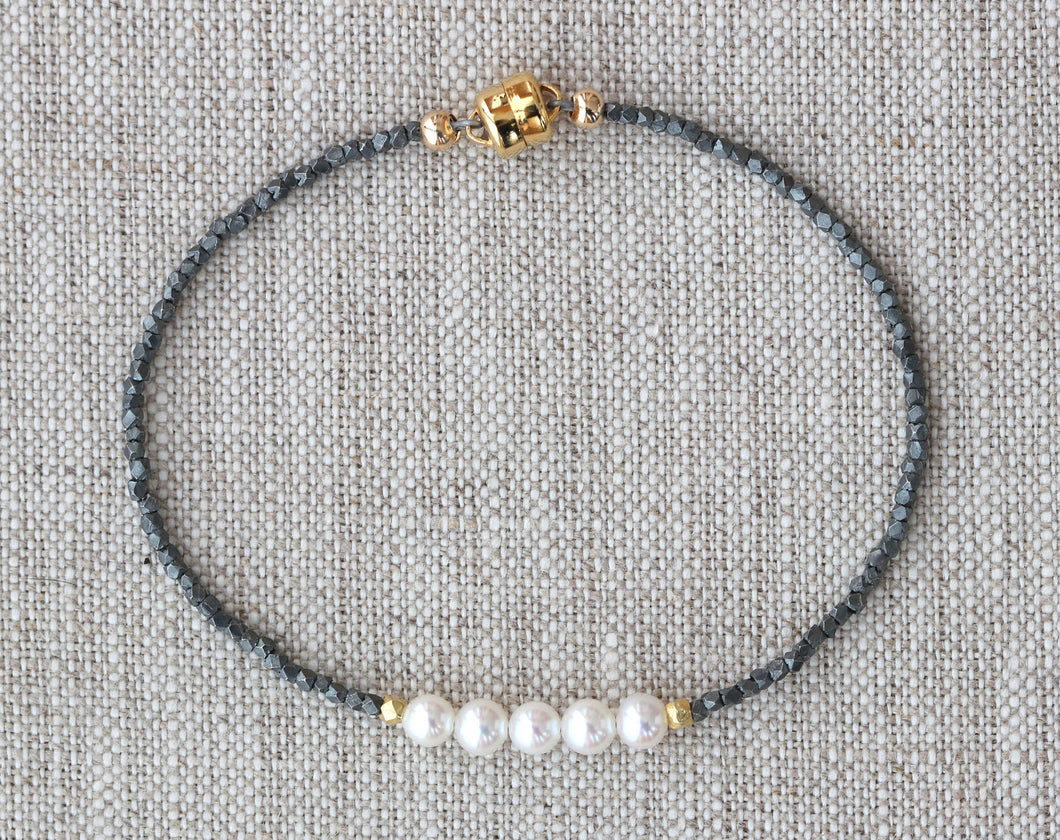 AVF Gold Vermeil Beaded Thai Silver & Five Pearl Bracelet